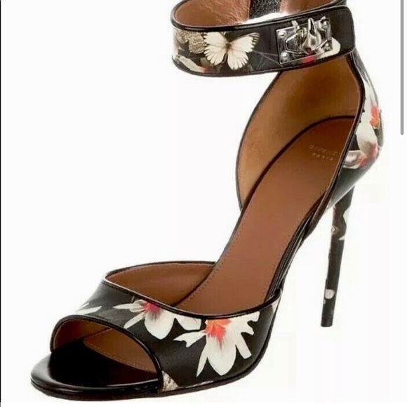 Givenchy Black Floral Ankle Strap Heels - Picture 1 of 8